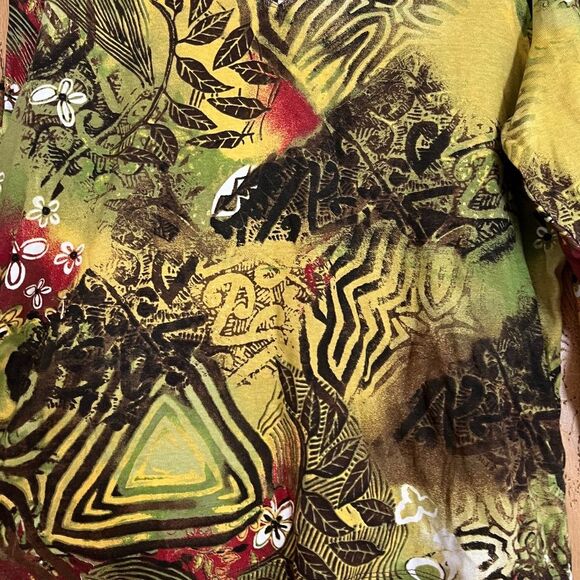 Chico’s Women’s Green Multi Floral/Garden Themed Print 3/4 Sleeve Shirt Sz-XL - Picture 2 of 4